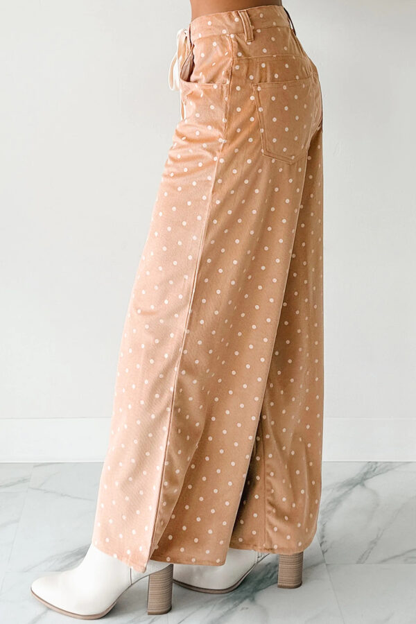 99128025-30b2a8fed8d840f4.jpg Khaki Polka Dot Print Drawstring Wide Leg Pants