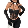 Womens Lace Halterneck Bow-Band Underwire Fishbone Sexy Camisole