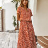 Short-sleeved lace casual elastic waist cotton floral dress