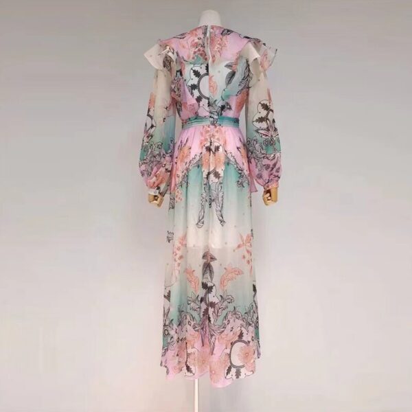 Vintage Ruffles Floral Printed Lantern Sleeve Elegant Designer Party Dresses