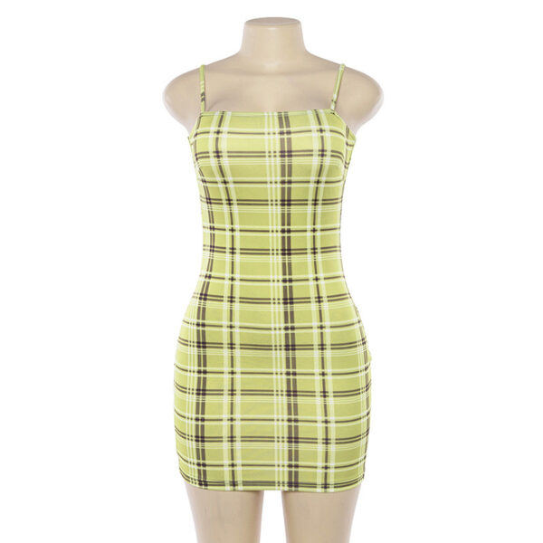 Autumn cross-border explosion model sling bag hip slim check dress