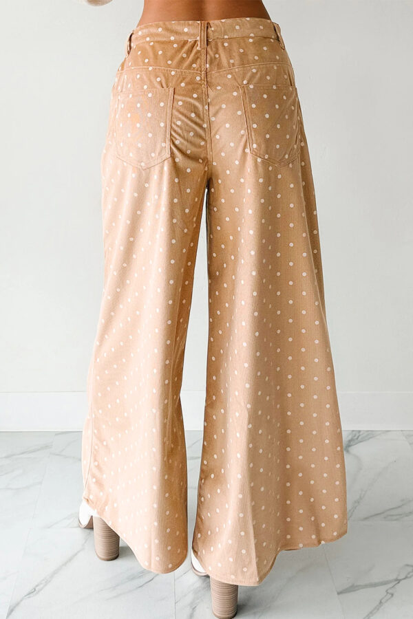 99128024-354f2a55a1d523d2.jpg Khaki Polka Dot Print Drawstring Wide Leg Pants