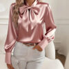 Bow-tie Blouse Fashion Commuting Lace-up Pullover Long-sleeved Top Women's Clothing