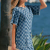 Sky Blue Frayed Hem Checkered Denim Mini Dress
