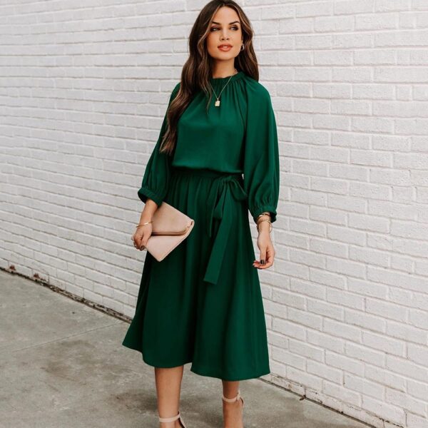 O Neck Elegant Ladies Half Sleeve Big Swing Party Dresses