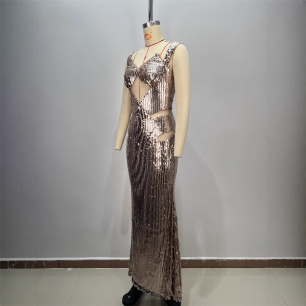 565302726 Backless V-neck Sleeveless Fitted Sequined Casual Long Dress for Party