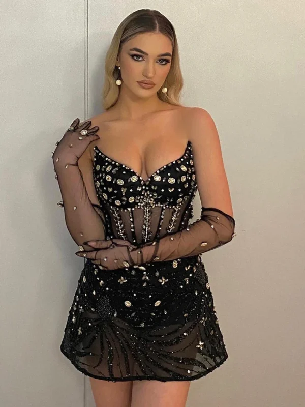 Strapless Luxury Crystal Design Evening Party Clubwear