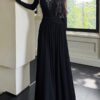 564075493 Lace Splicing Pure Desire Style V-Neck Long Sleeve Dress