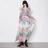 Vintage Ruffles Floral Printed Lantern Sleeve Elegant Designer Party Dresses