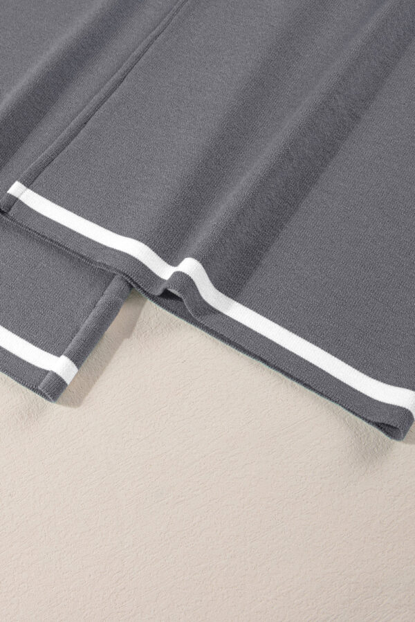 Blackish Green Contrast Trim Half Sleeve Top Drawstring Pants Loose 2pcs Sweater Suit