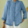 Chinese-style Patchwork Button-Placket Cropped-Sleeve Loose-fit Retro Chinese-style Shirt