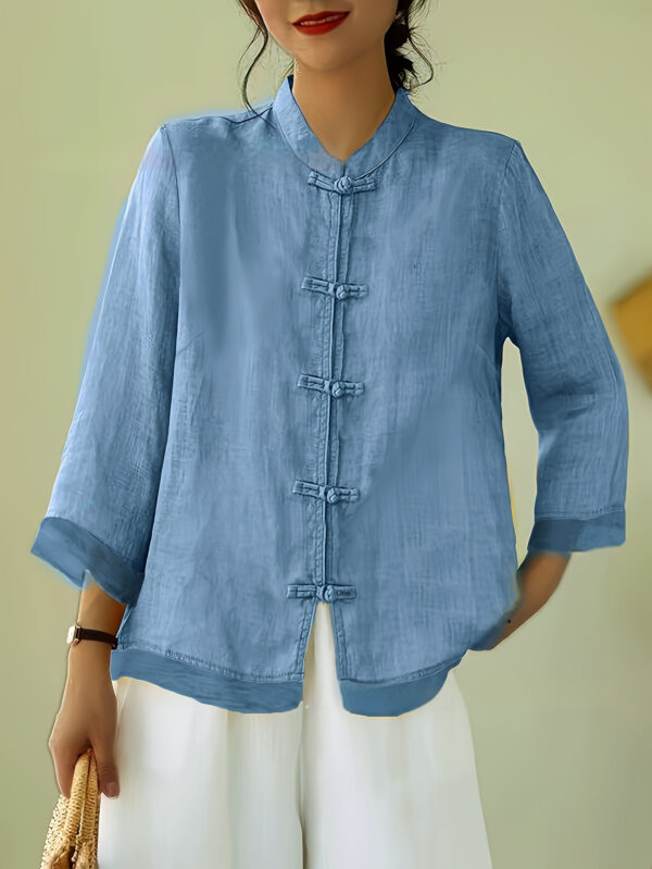 Chinese-style Patchwork Button-Placket Cropped-Sleeve Loose-fit Retro Chinese-style Shirt