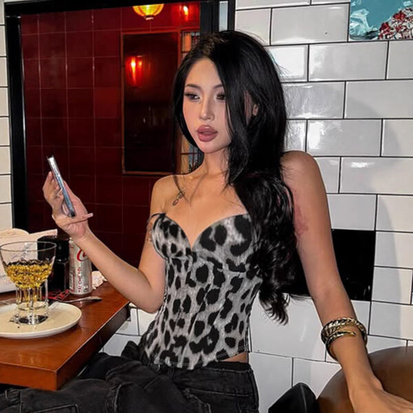 Leopard Print Niche Design Chest V-neck Small Sling