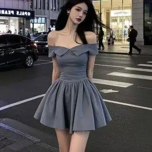 410cdfdc-276d-4354-9dfd-9bd06dd55ef7.jpg Female Casual French Design Strapless One Shoulder Dress