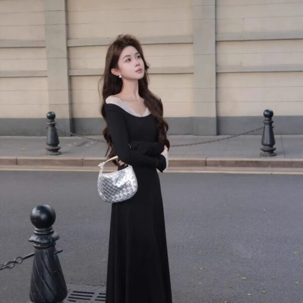 564075486 French Style Lace Spliced Off-Shoulder Midi Dress