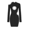 Trendy Hollow Out Design Stand Collar Long Sleeves Celebrity Party Club Bandage Dress