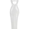 565302283 Sexy Hollow Out Sleeveless White Sequins Tight Long Dresses