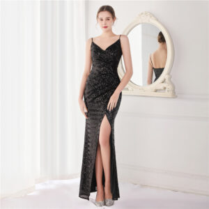 luxury sequined fishtail evening dress for women,