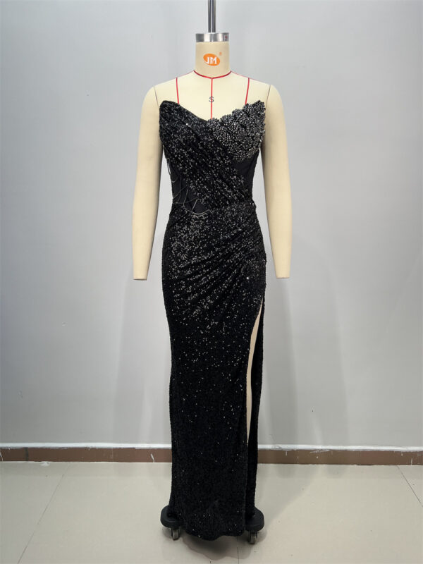 Halter Sequined Sleeveless Party Dress Long Skirt