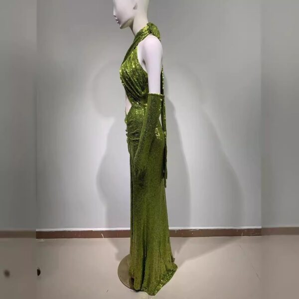 Elegant backless sequined green elegant bodycon floor length party dress