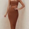 565301890 One Shoulder Midi Dress Sexy Waist Hollow Out Design Celebrity Party Club Bandage Dress