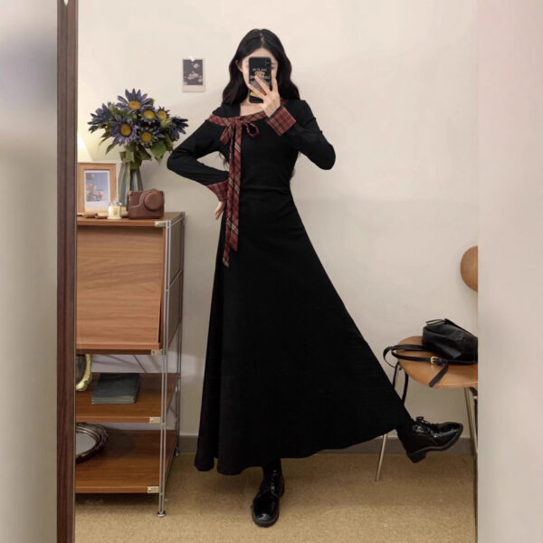 564075534 French Style Long Sleeve Fitted and Slimming Midi Dress for Women