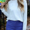 White Solid Color Dropped Shoulder Long Sleeve Top