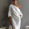 Irregular Off-shoulder Long Dress Fashion Elegant Long-sleeved Dresses Women's Beach Vacation Clothing
