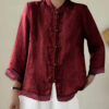 Chinese-style Patchwork Button-Placket Cropped-Sleeve Loose-fit Retro Chinese-style Shirt
