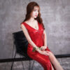 Red Deep V-neck Evening Dress Bar Nightclub Miss KTV Uniform Net Celebrity Female Anchor Dress Car Model Costume