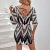 Women's Printed V-neck One-piece Sleeve Loose Jumpsuit