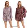 Retro-style Satin Long-sleeve Shorts Set For Women Fashionable Geometric-print Pajamas And Loungewear