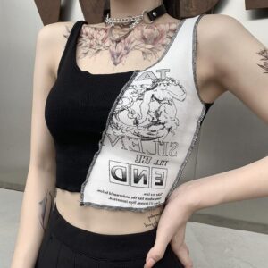 Street Style Womens Tank Top With Patchwork Print