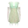 565301442 Beaded fringe light green strapless dress