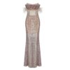 New Apricot Pink Tube Top Mesh Sequin Long Skirt Evening Dress