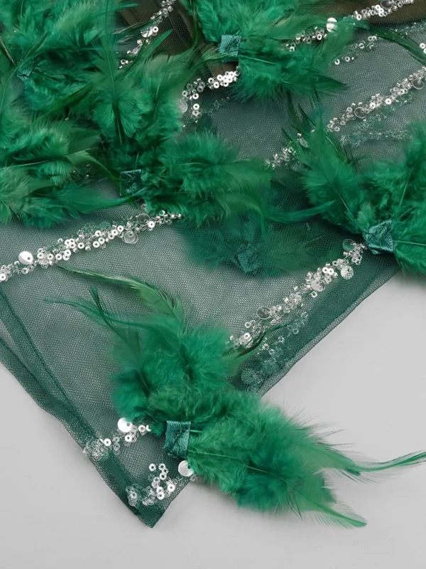 Luxury Green Feather Sleeveless Maxi Long Gowns Evening Party Dress