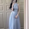 564075198 Blue Strapless Backless Petite Beach Vacation Fairy Long Dress