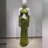 Elegant backless sequined green elegant bodycon floor length party dress