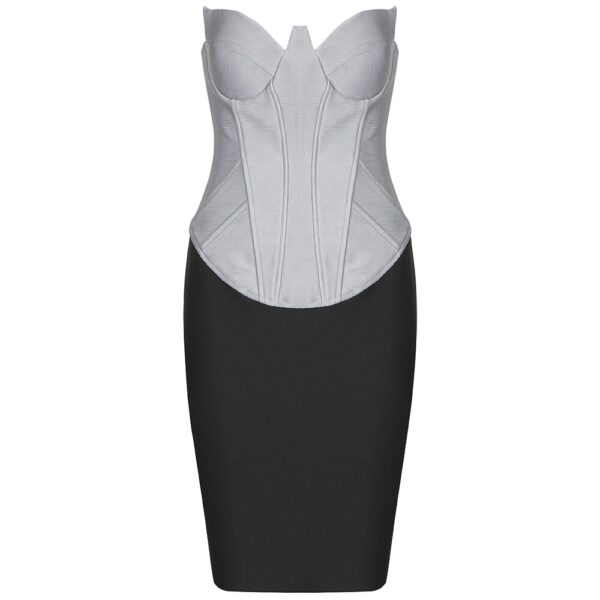 Chic Color Block Bandage Strapless Sleeveless Celebrity Party Club Dress