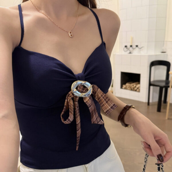 5541adb0-b2e8-4929-bc24-fa0dcef13e1d.jpg Womens Fashionable Bow-Knot Slim-Fit Halter Neck Camisole