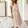 Short-sleeved lace casual elastic waist cotton floral dress