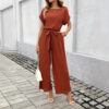 564b7731-548d-4927-8937-8d8fd1e84504.jpg Women's Fashion Solid Color With Belt Round Neck Jumpsuit