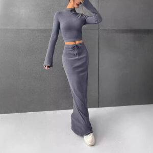 Loose Casual Solid Color Long Sleeve Dress Two-piece Set