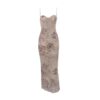 Mesh printed suspender dress with slim fit dress