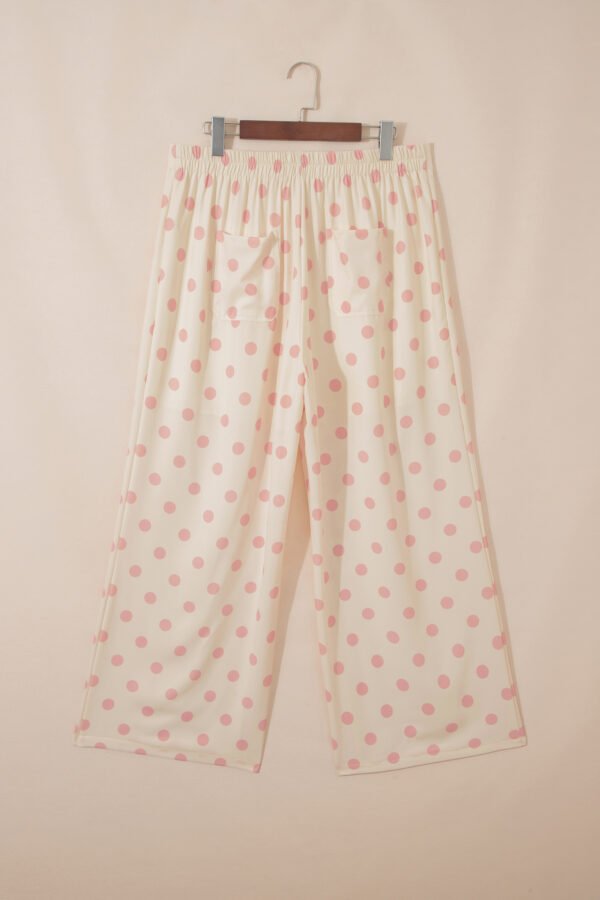 White Polka Dot Print Patched Pocket Loose Pants