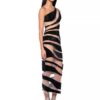 565302240 Single Shoulder Mesh Silver Stripe Sexy Tight Bandage Long Party Dress
