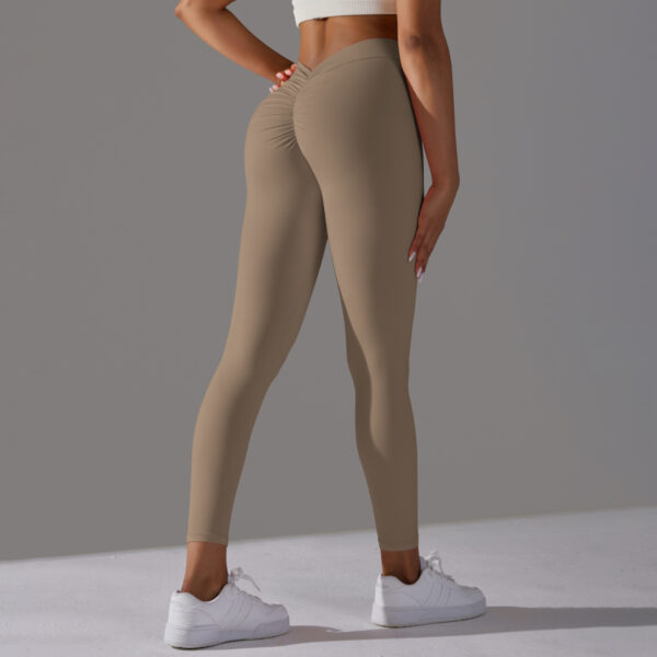 Brushed V Waist Pleated Solid Color Yoga Pants