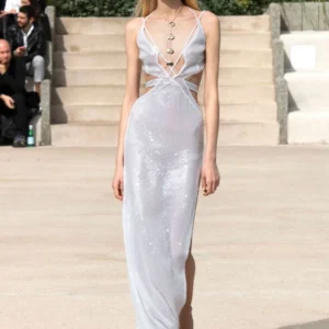 565302281 Sexy Hollow Out Sleeveless White Sequins Tight Long Dresses