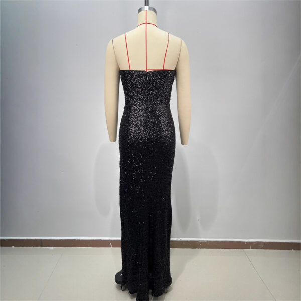 Halter Sequined Sleeveless Party Dress Long Skirt