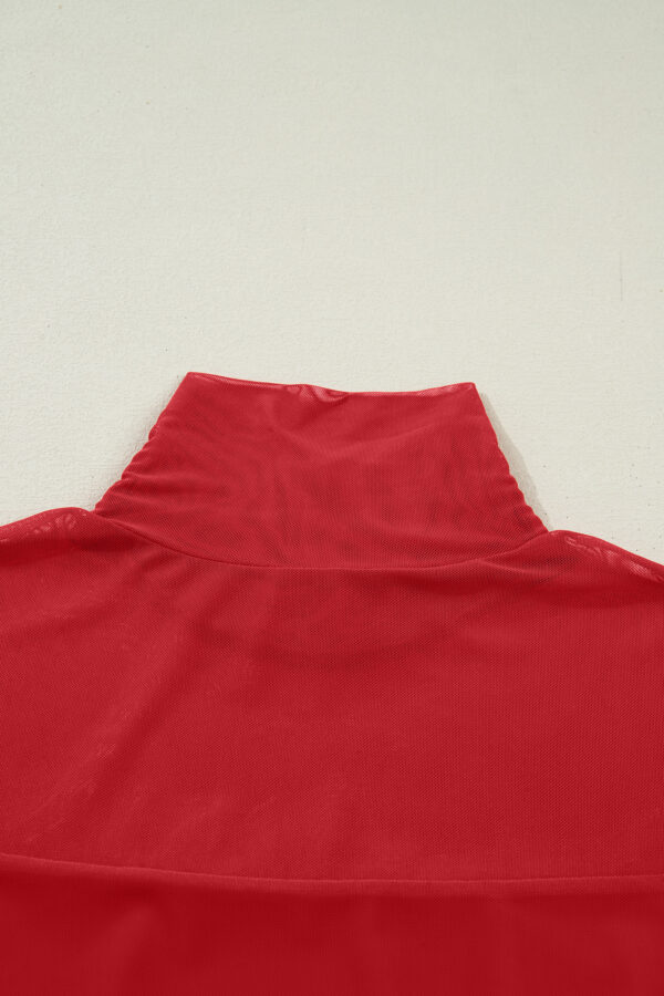 Black Sheer Mesh Patchwork High Neck Long Sleeve Top